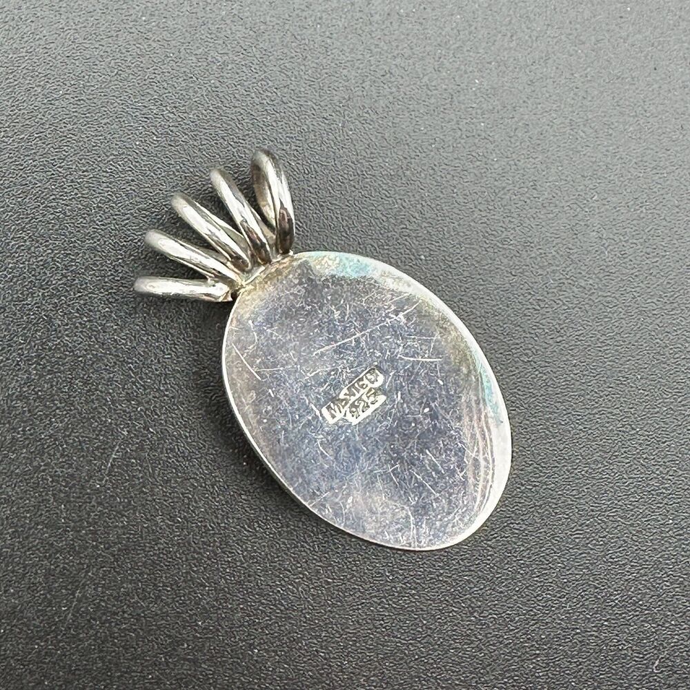Vintage Mexico Unique Natural Light Blue Stone 925 Silver Oval Pendant 9.6 g - Picture 4 of 11
